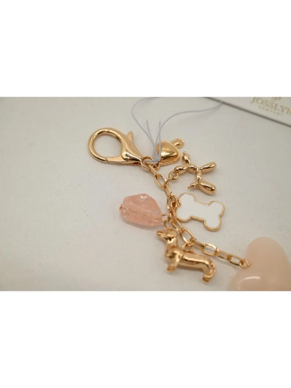 NWT Josslyn Bag Charm Heart Dog Bone Key Chain Pink Dachshund Accessory Jewelry